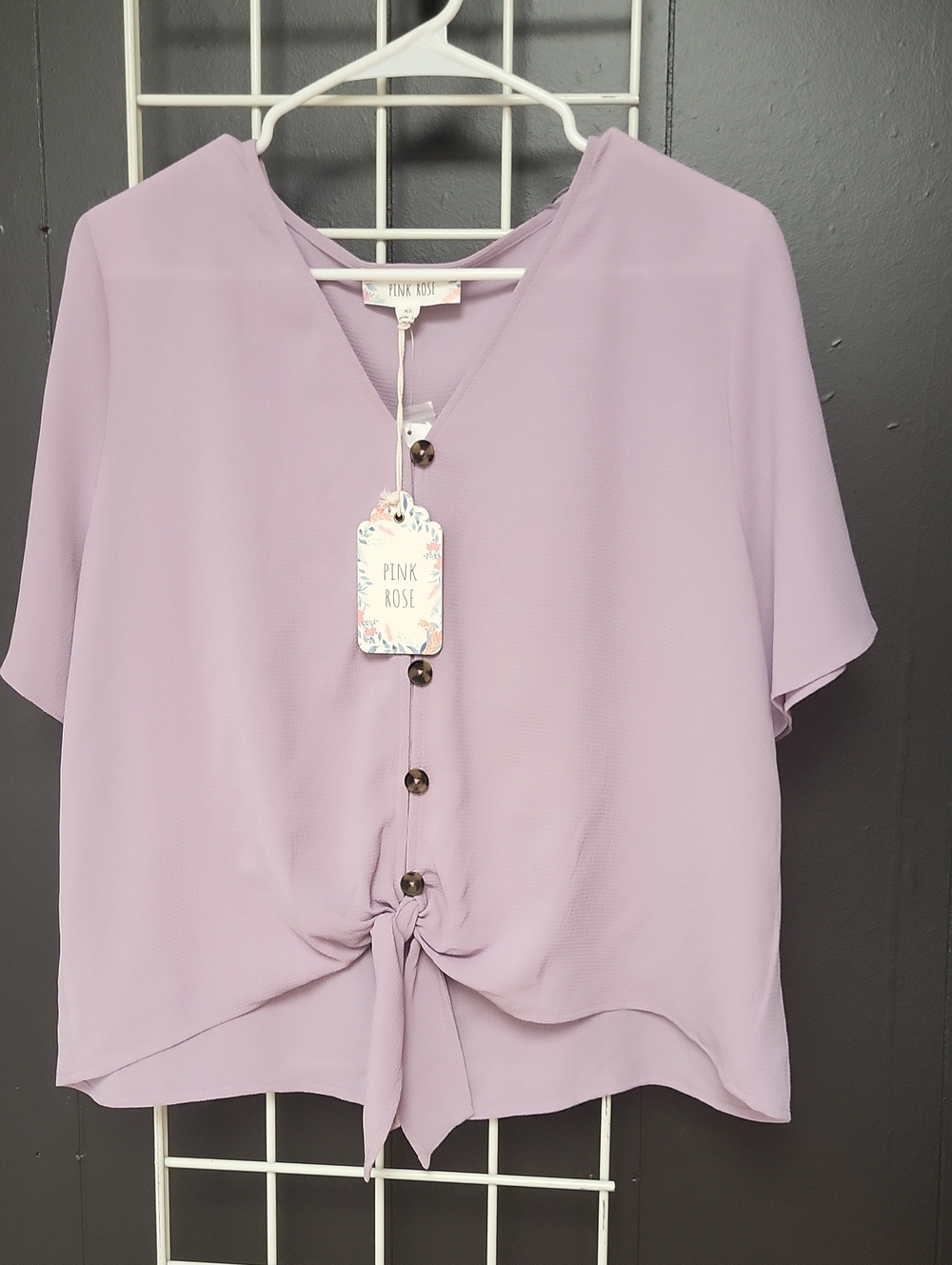 NWT, PINK ROSE Rose Lavender Button-Front Tie Hem Blouse, XL